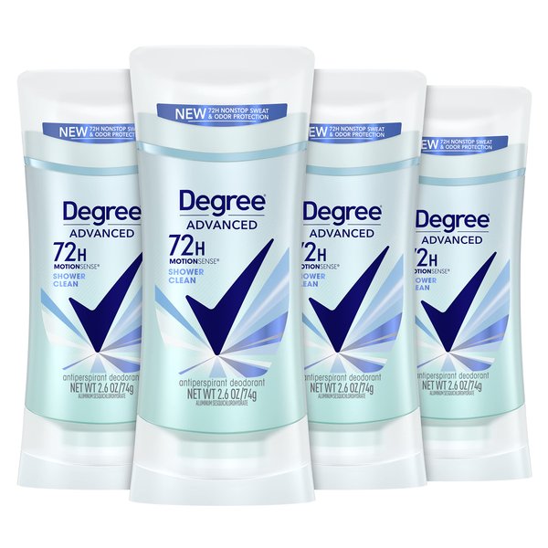 Degree Advanced Antiperspirant Deodorant 4 count 72-Hour Sweat & Odor Protection Shower Clean Antiperspirant for Women with MotionSense Technology 2.6 oz