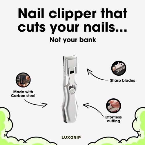 LUXGRIP Nail Clipper for Thick Nails. Nail Clipper for Thick, Ingrown Nails. German Nail Clipper. Wide Open Toenail Clippers for Seniors Thick Nails. No Splash Nail Clippers (Gray)