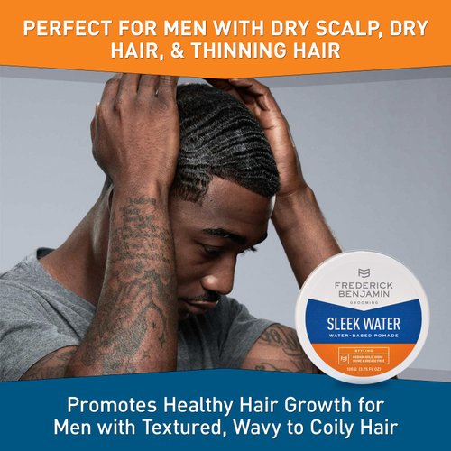 Frederick Benjamin Sleek Water Pomade for Men, Light & Easy to Apply Water Based Hair Pomade, Medium to Strong Hold, High Shine, Grease Free, Infused with Argan Oil & More, 3.75oz
