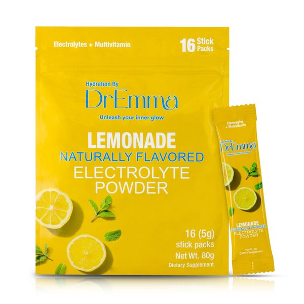 DrEmma - Electrolytes Powder - Hydration Packets - Energy Drink, No Sugar, Lime-Lemonade, Hydration Powder, Drink Mix, Flavored Water Packets, Fasting, Sugar Free, Zero Calories (16 Hydration Sticks)