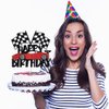 Crseniny Happy Birthday Cake Topper，Race Car Cake Topper, Birthday Sign Transportation Theme Party cake Decorations,Racing Car Checkered Flag Themed Kids Boy Girl Birthday Party Decoration supplies
