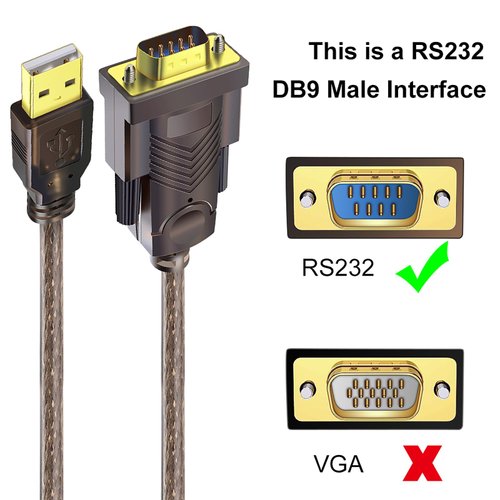 USB to RS232 Adapter with FTDI Chipset: 6ft USB 2.0 Male to RS232 Female DB9 Serial Converter Cable for Cashier Register, Modem, Scanner, Digital Cameras, CNC 6 Feet