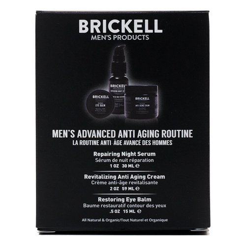 Brickell Men's Advanced Anti-Aging Skin Care Routine, Night Face Cream, Vitamin C Facial Serum and Eye Cream, Natural and Organic, Scented, Skin Care Gift Set
