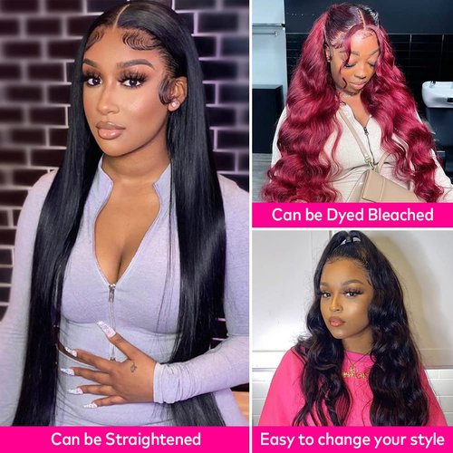 Wingirl 13×4 Lace Front Human Hair Wigs for Women 12A HD Transparent Body Wave Lace Front Wigs Human Hair Pre Plucked Bleached Knots (18 Inch (Pack of 1), 220% 1B# Color)
