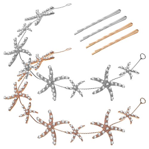 Beaupretty 2Pcs Star Headpiece Mermaid Starfish Headband Hair Clip Rhinestone Wedding Jewelry Hair Accessories for Women Girl