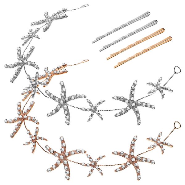 Beaupretty 2Pcs Star Headpiece Mermaid Starfish Headband Hair Clip Rhinestone Wedding Jewelry Hair Accessories for Women Girl
