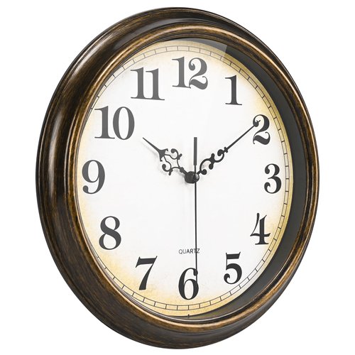 Yoiolclc Wall Clock Battery Operated Silent Non-Ticking Vintage Wall Clocks for Kitchen, School, Living Room (12Inch, Bronze)