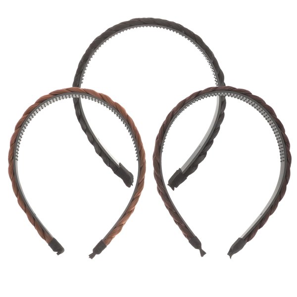Lurrose 3 Pcs Women Hair Plaited Braided Headbands Synthetic Hairpieces Braid Wig with Teeth Hair Band Hair Hoop Hair Accessories