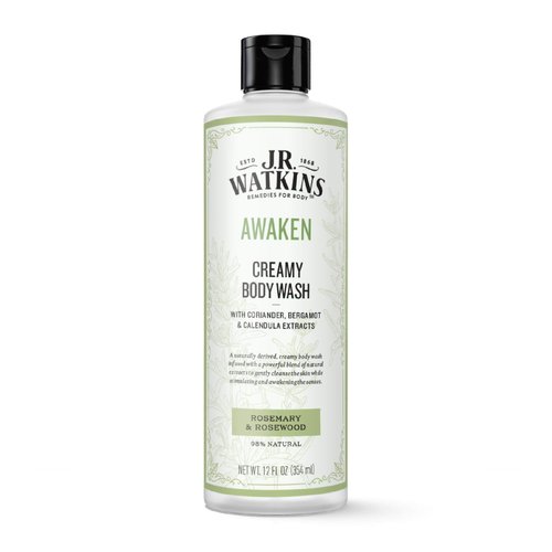J.R. Watkins Awaken Creamy Moisturizing Body Wash, Cleanses & Stimulates Senses, Natural Rosemary & Rosewood, 12 oz