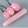 4Pcs Set Jade Yoni Eggs Stick,3 Pcs Drilled Natural Rose Quartz Crystal Jade Eggs Massage Stone + 1 Pcs Massage Stick for Women Kegel Exercise Strengthen Pelvic Floor Muscles