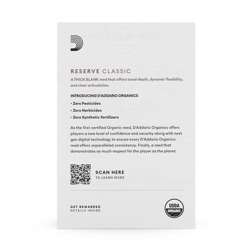 D'Addario Woodwinds - Organic Reserve Classic Bb Clarinet Reeds - Reeds for Clarinet - Individually Sealed - 3.5 Strength, 10 Pack