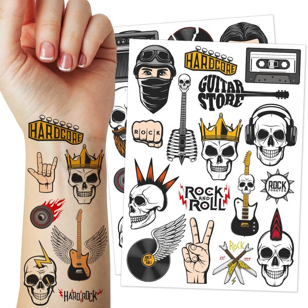 30 Pcs Rock N Roll Temporary Tattoos Stickers for Kids, Born To Rock Music Band Birthday Party Decorations Favors Supplies for Boys Girls Gifts Classroom Rewards