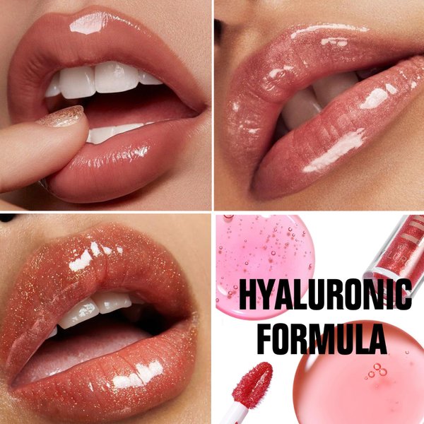 DLZZRS Hyaluronic Acid Lip Gloss Clear Lip Gloss Moisturizing Hydrating Lip Gloss Mirror Lip Glaze Oil Lip Filler Plumper Plumping Pearl Lip Gloss Natural Sheer Lip Gloss ​Vegan Tinted Lip Gloss(02#