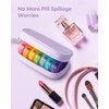 AMOOS Cute Pill Organizer 2 Times a Day, PU Leather Pill Case for Women, Portable Weekly Pill Box for Purse with Storage Bag to Hold Vitamins/Medications/Fish Oils/Supplements, Purple