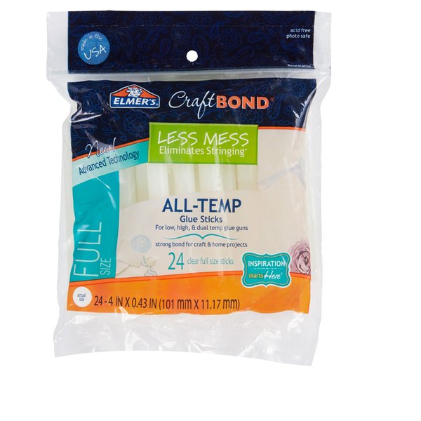 Elmer’s CraftBond Less Mess All-Temp Glue Sticks, 4” x 0.43”, 1 Pack of 24 Glue Sticks