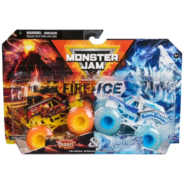 Monster Jam 2024 Fire & Ice 1:64 Diecast Monster Truck 2-Pack, Son-uva Digger vs Earth Shaker