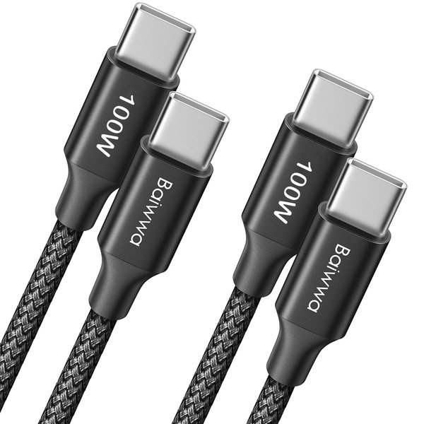 Baiwwa 100W USB C to USB C Cable [6FT 2-Pack], USB C Charger Cord Fast Charging for iPhone 16 15 Pro Max Plus, for MacBook Pro 2020, Pixel and More