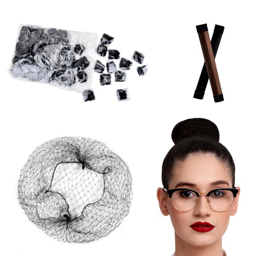 STYLER Black Hair Net 100 Pcs, 2 PCS Hair Bun Maker French Twist Hair Fold Wrap Snap, 20 Inches Hair Nets Elasticity Invisible Elastic Mesh for Food Service, Ballet Hair Style, Sleeping for Women
