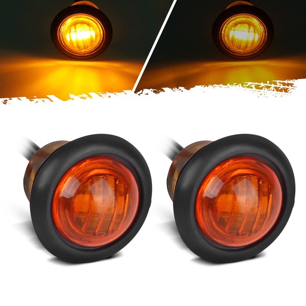 Partsam 2pcs 3/4" Mini Amber LED Marker Clearance Light Turn Signal Light Air Dam Lights, 3 Wires, 12V