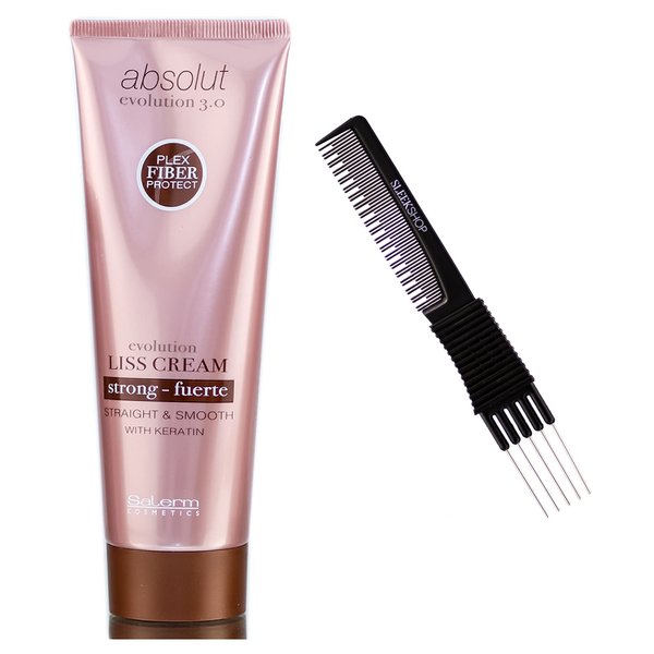 Salerm Absolut Evolution 3.0 LISS CREAM, Straight & Smooth Hair with Keratin, Plex Fiber Protect Absolute, Complete Straightening Treatment Creme (w/ Sleek Teasing Comb) (STRONG Formula (PACK OF 1))