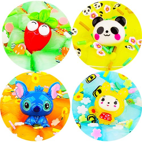 Dauwiaow 4 Pack Jelly Cube Crunchy Slime Kit, Including Blue, Green, Brown and Yellow Clear Crunchy Slime, Soft Non-Stick, for Kids Party Favors Gifts Ideas, Stress Relief Toy for Girls and Boys