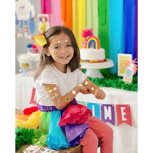 170 Pieces Rainbow Temporary Tattoos Stickers,20 Sheets Rainbow Cloud Sun Themed Tattoos Stickers Party Decoration favors for Kids Girl Boys Birthday Baby Shower Party Decoration Supplies