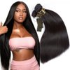 QTHAIR 14A Virgin Brazilian Straight Human Hair Extensions (14 16 18 inch,300g) 100% Unprocessed Brazilian Virgin Human Hair Weave Straight Hair Bundles Natural Color