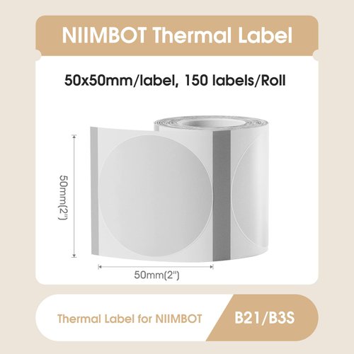 NIIMBOT Labels for B1/B21/B3S Label Printer, Thermal Labels 2'' x 2''(50x50mm), Waterproof, Oil-Proof Sticker Labels, 1 Roll of 150 Sticker Labels (Round Clear)