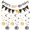 60th Birthday Decoration Kit, Happy 60th Birthday Banner Bunting Swirls Streamers, Triangle Flag Banner for Birthday Party Decorations Supplies Black and Gold 60th