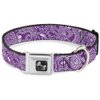 Dog Collar Seatbelt Buckle Bandana Skulls Purple White 9 to 15 Inches 1.0 Inch Wide