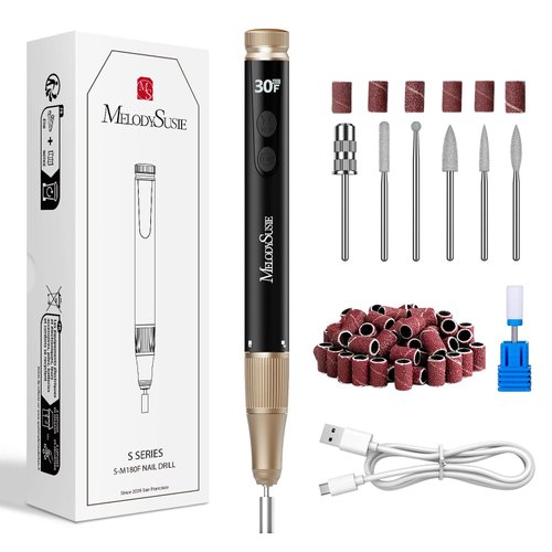 MelodySusie Electric Nail Drill Cordless, SM180F 30000RPM Professional Rechargeable Nail File Machine Kit for Acrylic Gel Nails, Stepless Speed, Portable Efile for Manicure Pedicure Polishing, Black