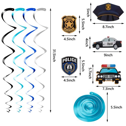 Sumind 25 Pieces Police Party Hanging Swirls Police Party Decorations Police Birthday Party Supplies Hanging Decor Spirals and Swirls for Party