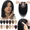 SEGO Hair Toppers for Women Real Human Hair No Bangs 130% Density 10 * 12CM Silk Base 100% Remy Human Hair Clip in Top Wiglet Hair Pieces for Thinning Hair-6 Inch Jet Black