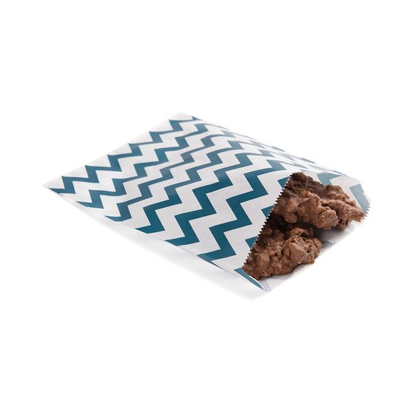 7 x 5 Inch Cookie Bags, 100 Biodegradable Paper Treat Bags - Use As Party Favors Or Candy Bags, Food Safe, Navy Blue With Zig Zags Paper Food Bags For Baked Goods, For Buffets Or Parties