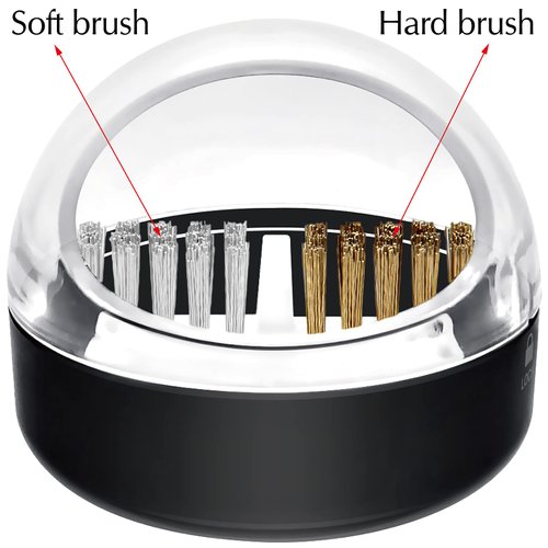 HiANNE Nail Art Cleaner Tool Case with Steel Wire Brush and Nylon Brush for Cleaning Carbide/Ceramic Nail Drill Bits, Anti-splash Design, Removable, Washable, Clear Cover + Black Base