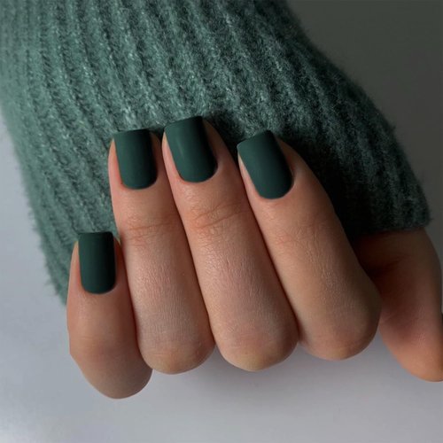 Matte Dark Green Press on Nails Short Square,Xcreando Solid Color Fake Nails Glue on Nails Short,Matte Short Nails Press ons Nails,Acrylic Nails Short False Nails for Women Daily in 24 PCS