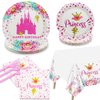 Princess Party Decorations - 81pcs Castle Decorations Including Pink Paper Plates, Princess Napkins, and Tablecloth for Princess Belle Birthday Party Decorations Princess Party Supplies, Serve 20