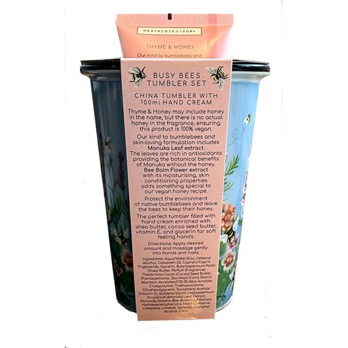 Heathcote & Ivory Busy Bees China Tumbler & Honey & Thyme Hand Cream Set, 1 Count (Pack of 1)