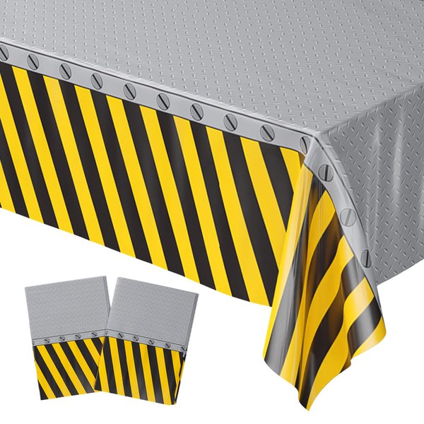 Blue Orchards Construction Table Covers (Pack of 2) - 54"x108" XL - Construction Party Decorations, Construction Birthday, Excavator Party, Caution Now Entering Terrible Twos