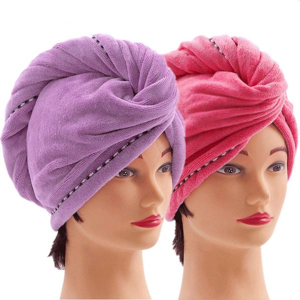 CC CAIHONG Microfiber Hair Towel for Women 2 Pack, Super Absorbent Hair Towel Wrap Turbans for Wet Hair Drying Anti-Frizz Head Towels with Button for Curly, Long, Short Hair - (Purple + Red)