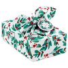Hallmark 26" Reusable Christmas Gift Wrap (1 Fabric: Red Holly, Green Foliage, Natural Cotton) for Holiday Parties, Housewarming Gifts