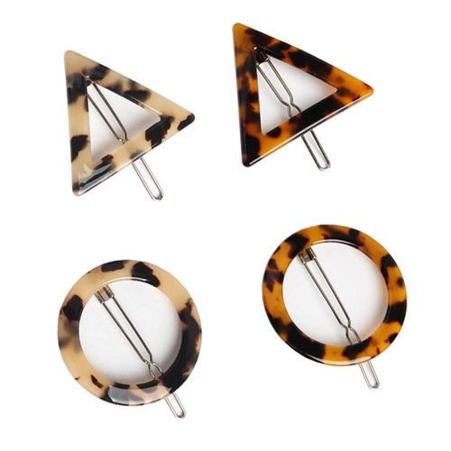 2 Pairs Barrettes Geometric Shape Leopard Hair Clips Acrylic Triangle and Round Side Clamp Hair Pins Elegant and Side Clip Headwear Ornaments Styling Accessories Hairdressing Decoration