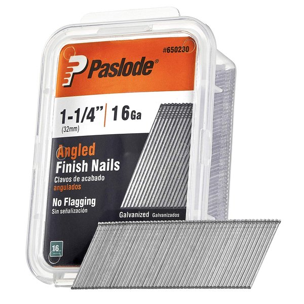 Paslode, Finishing Nail, 650230, 20 Degree Angled Galvanized, 16 Gauge, 2,000 per Box, 1 1/4 inch