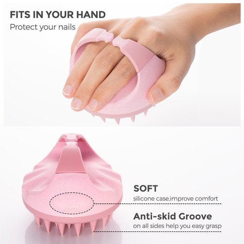 Scalp Massager for Hair Growth & Dandruff Removal,Soft Silicone Hair Shampoo Brush,Scalp Scrubber with Soft Silicone Bristles,Wet Dry Men Women Kids Pets Hair Brush for Scalp Care,Pink
