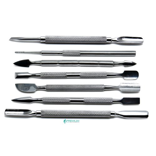 PREMIUM INSTRUMENTS Cuticle Pusher Cutter - Professional Grade Stainless Steel Cuticle Remover and Cutter - Durable Manicure and Pedicure Tool - for Fingernails and Toenails - Set of 7