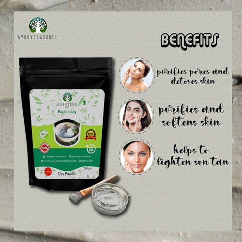 AYURVEDASHREE Kaolin Clay Powder 200 Gm - Gentle Exfoliator, Excellent for Skin Treatment