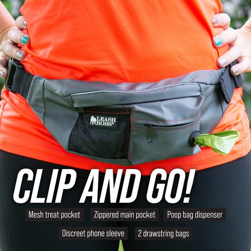 Leashboss Dog Treat Pouch for Training | Training Treat Pouches for Pet Training | Treat Bag for Dog Training | Portable Kibble Snack Container for Pets | Fanny Pack Waist Belt Transport On The Go