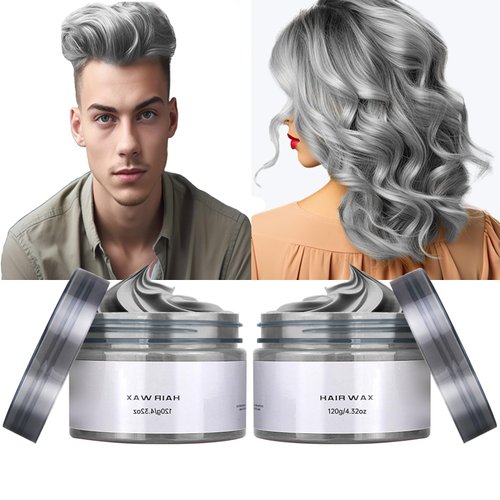 Temporary Hair Color Wax, 2pc Washable Hair Wax Dye for Men Women, 4.23 Ounces Hair Styling Clay Ash for Crazy Hair Cosplay Party, Makeup kit Gifts for 8-10-12+ Years Old Girls Kids, Men Women(Gray)