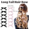 6Pcs Hair Ribbons for Women Hair Clips Tassel Ribbon Bowknot With Long Tail Solid Hair Ribbon for Girls (White/Black/Pink)