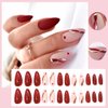 Heart Press on Nails Medium, Red Fake Nail Almond French Tip Gold Line Nail Deisgn Full Cover False Nail Sticker on Nail with Glue,24pcs Acrylic Nail